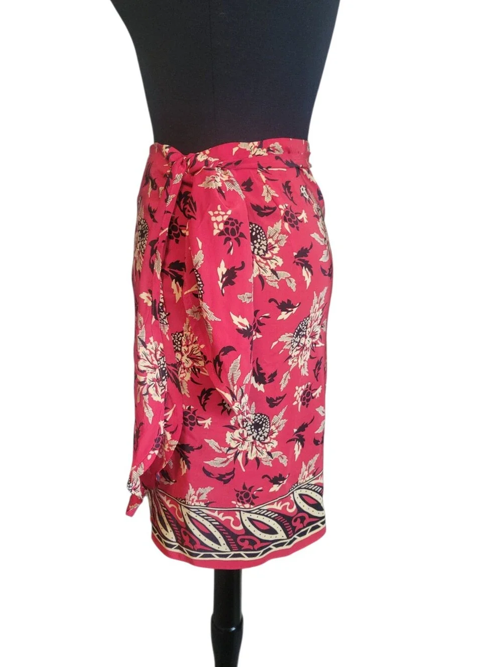 Vintage 90s Donna Karan Jeans Silk Wrap Skirt L Floral Boho Fall Scarf Print Y2K
